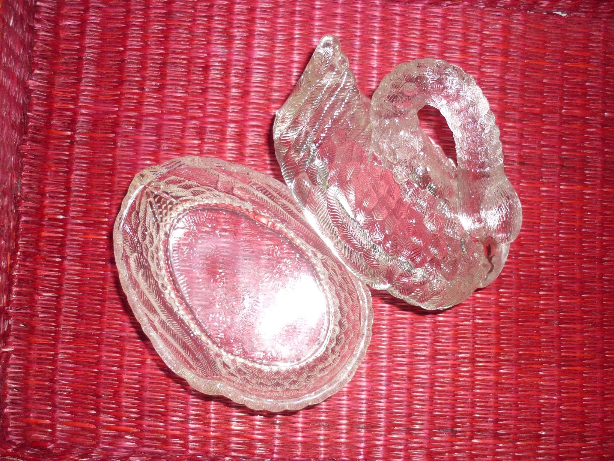 Swan-shaped glass butter dish