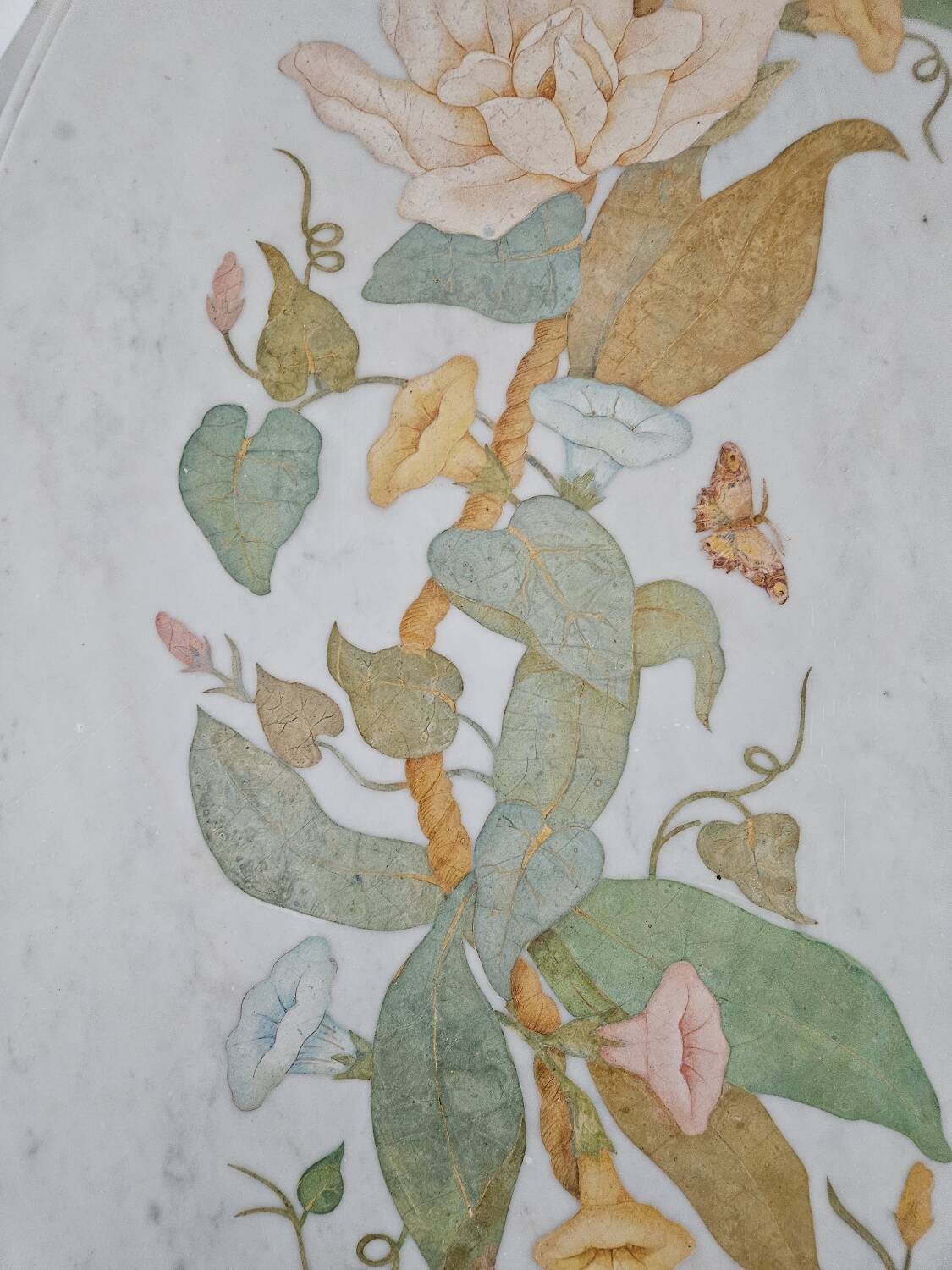 Round table with marble and marquetry