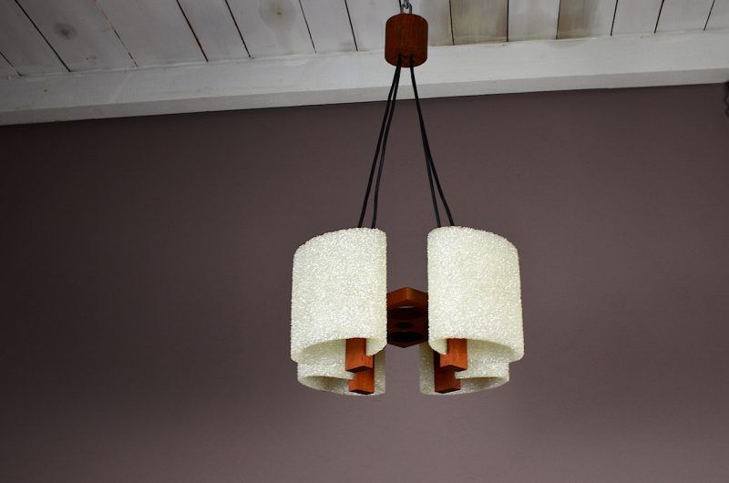 Chandelier vintage 1960 teak Scandinavian design