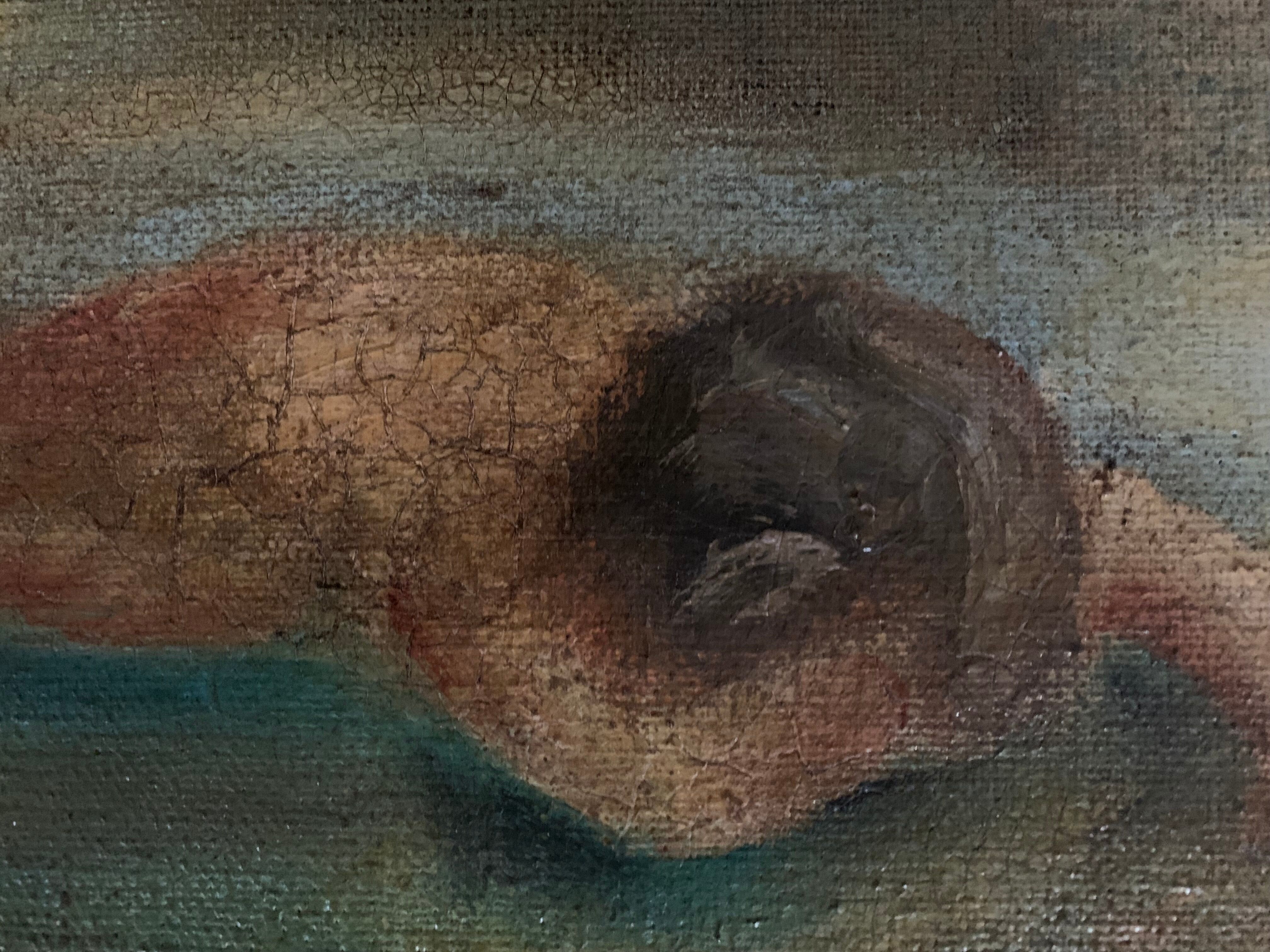 Oil on canvas signed woman on the beach