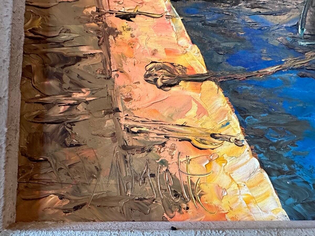 Port In Italy. Oil on panel. 20th century.