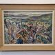 Tableau gouache années 1950 arrière pays méditerranéen, encadré, signé F Robinet