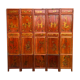 Chinese screen with five wooden panels, gilded décor of characters, vegetables, flowers and birds