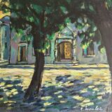 Oil on canvas Architectural landscape in Fauvist style signed Moulet