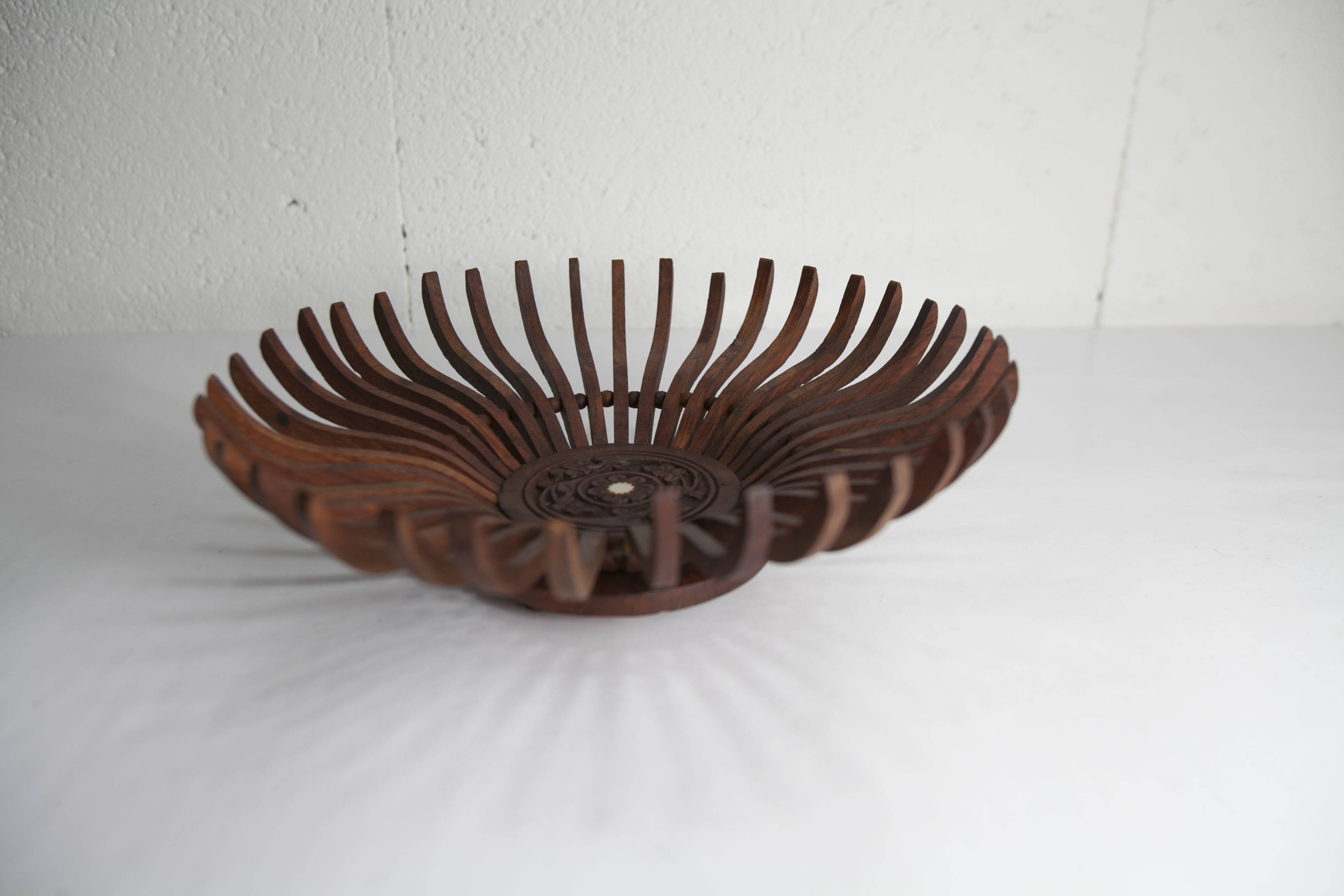 Handcrafted fruit dish 1960 solid wood unique piece