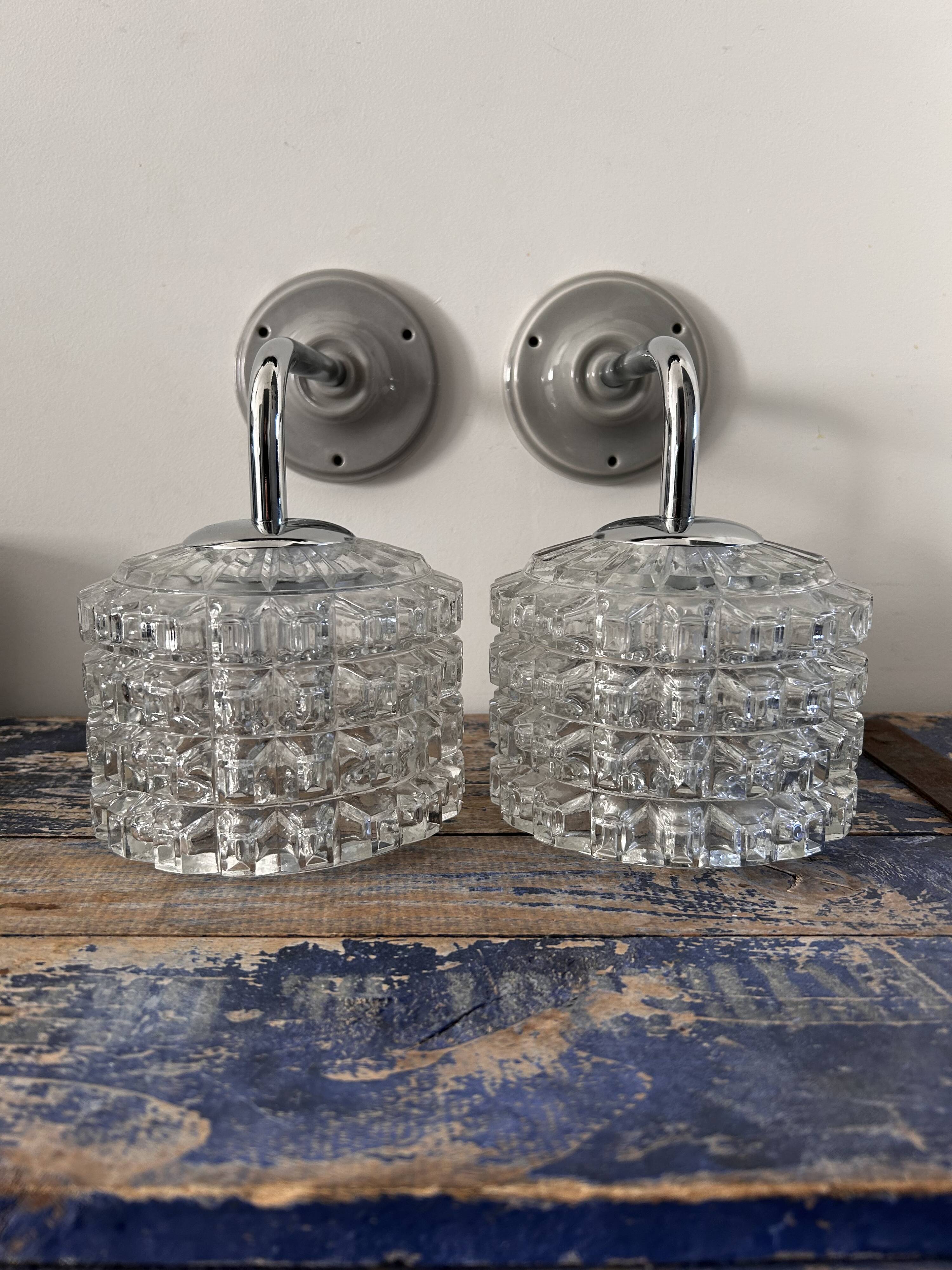 Pair of chrome wall lights