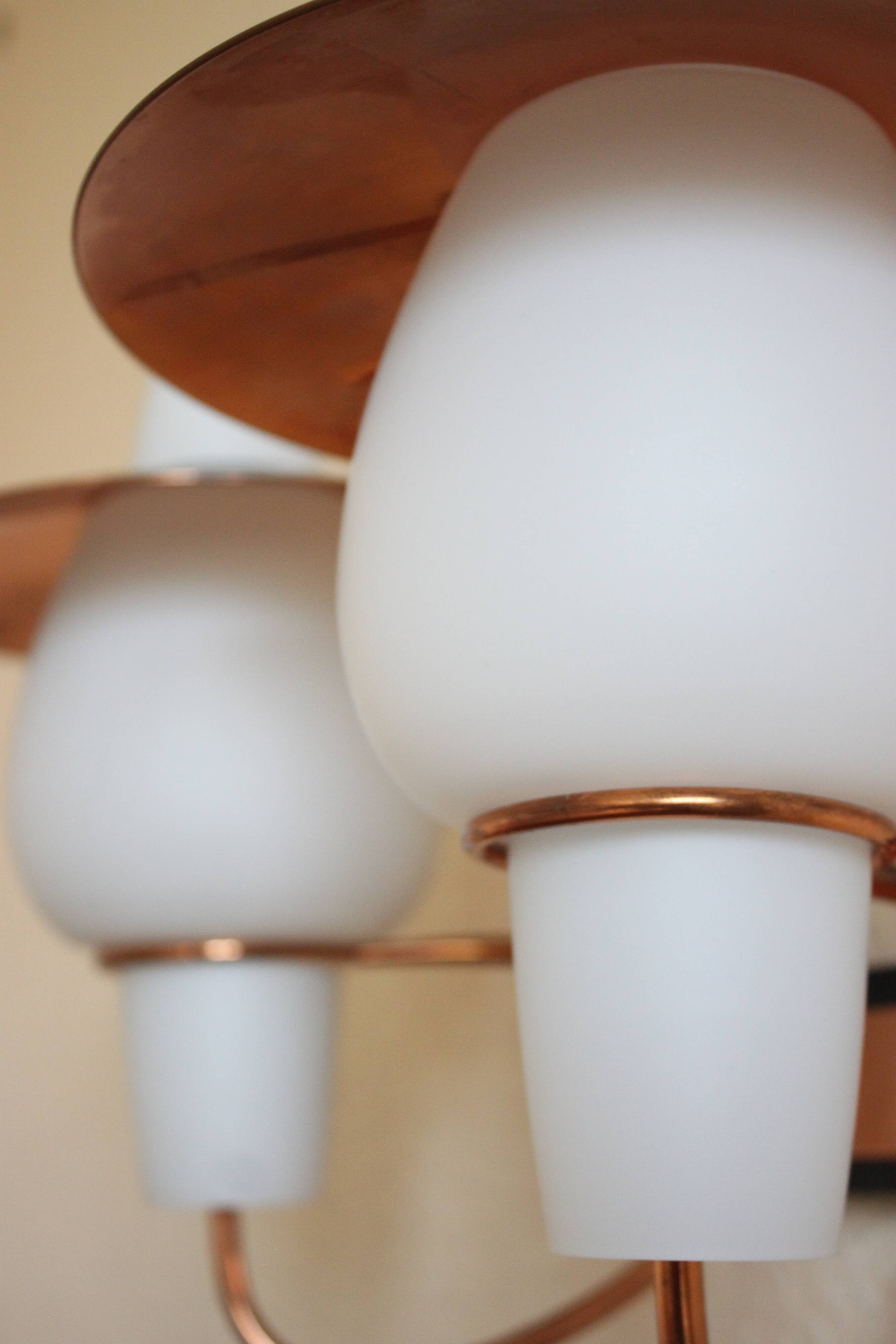 2 wall lamps from the 60s, modernist, copper and opaline