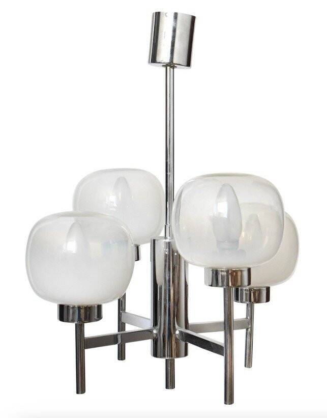 Vintage chandelier in chrome metal and glass