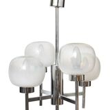 Vintage chandelier in chrome metal and glass