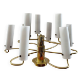 Brass and opaline glass suspension "Hillebrand" 1960