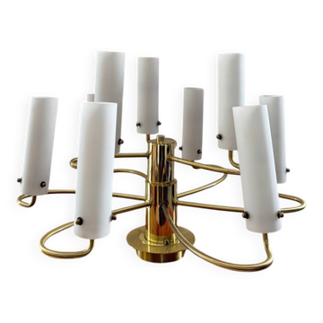 Brass and opaline glass suspension "Hillebrand" 1960