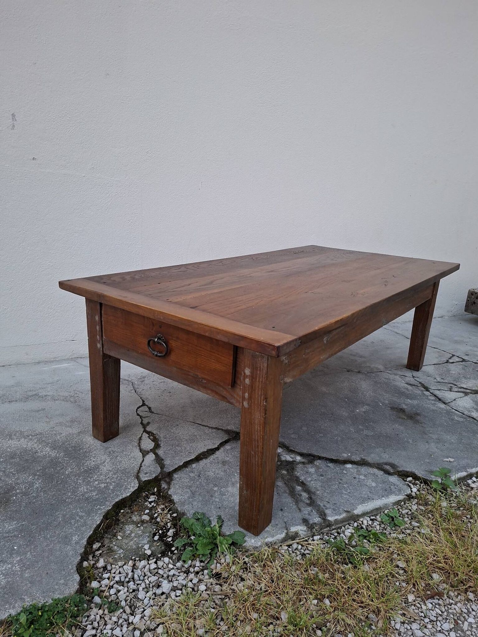 Table basse de ferme rustique ancienne un tiroir -1m42