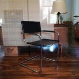 Black leather cantilever armchair