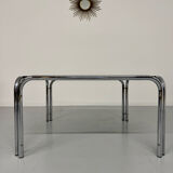 Space coffee table from the 70s, tubular metal and vintage smoked glass