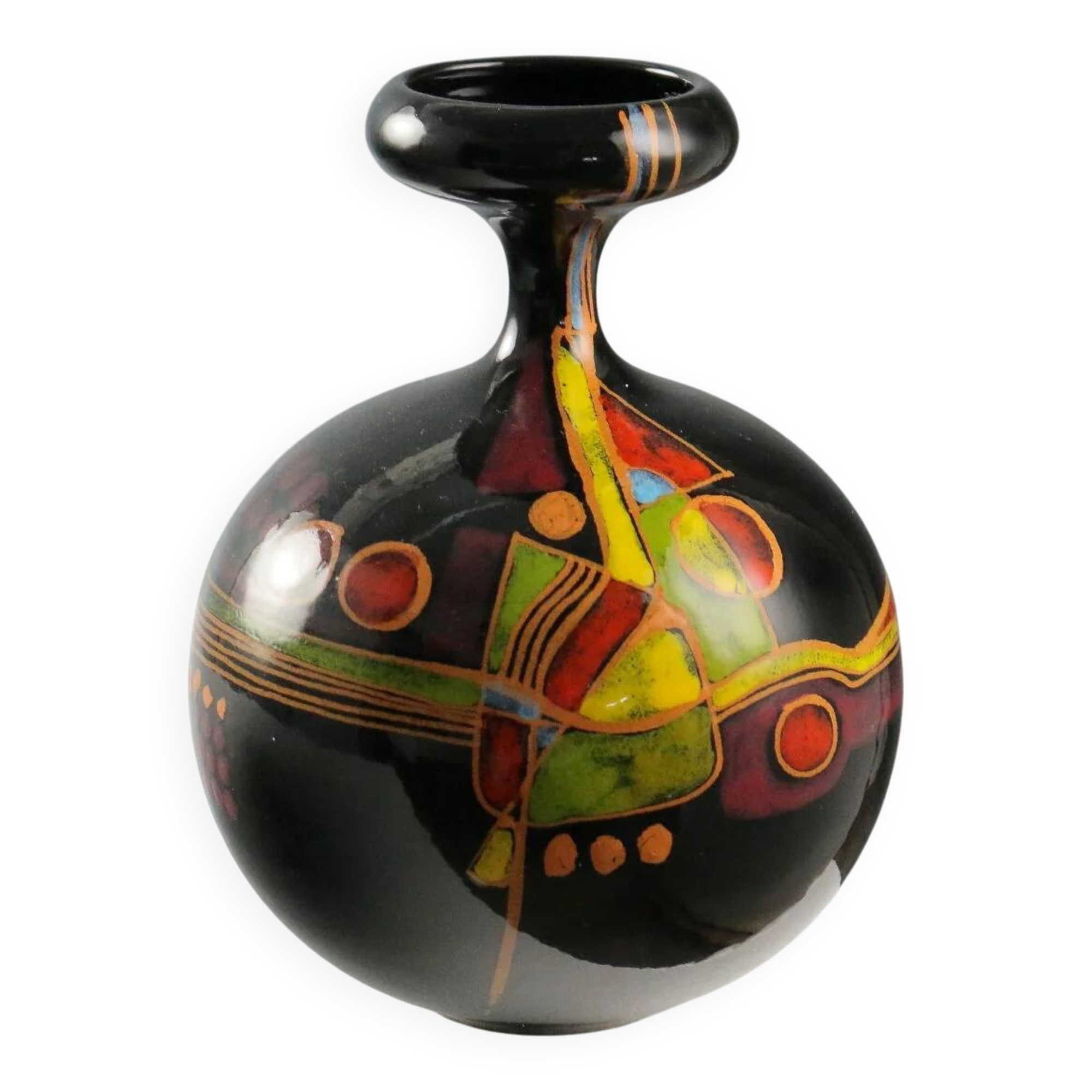 Vintage Verzolini ceramic vase with colourful decoration, Italy, 1970s.