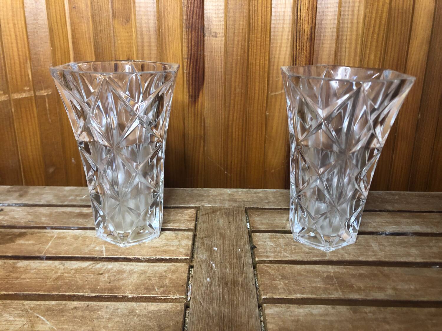 Pair of vintage cut crystal vase #a530