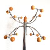 Space Age chrome and wood coat rack 1970
