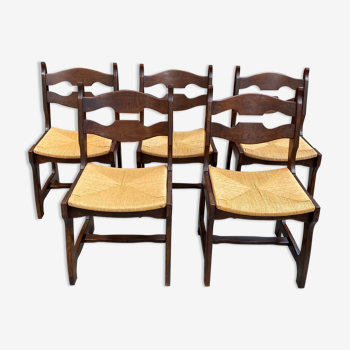 Suite de 5 chaises vintage en chêne