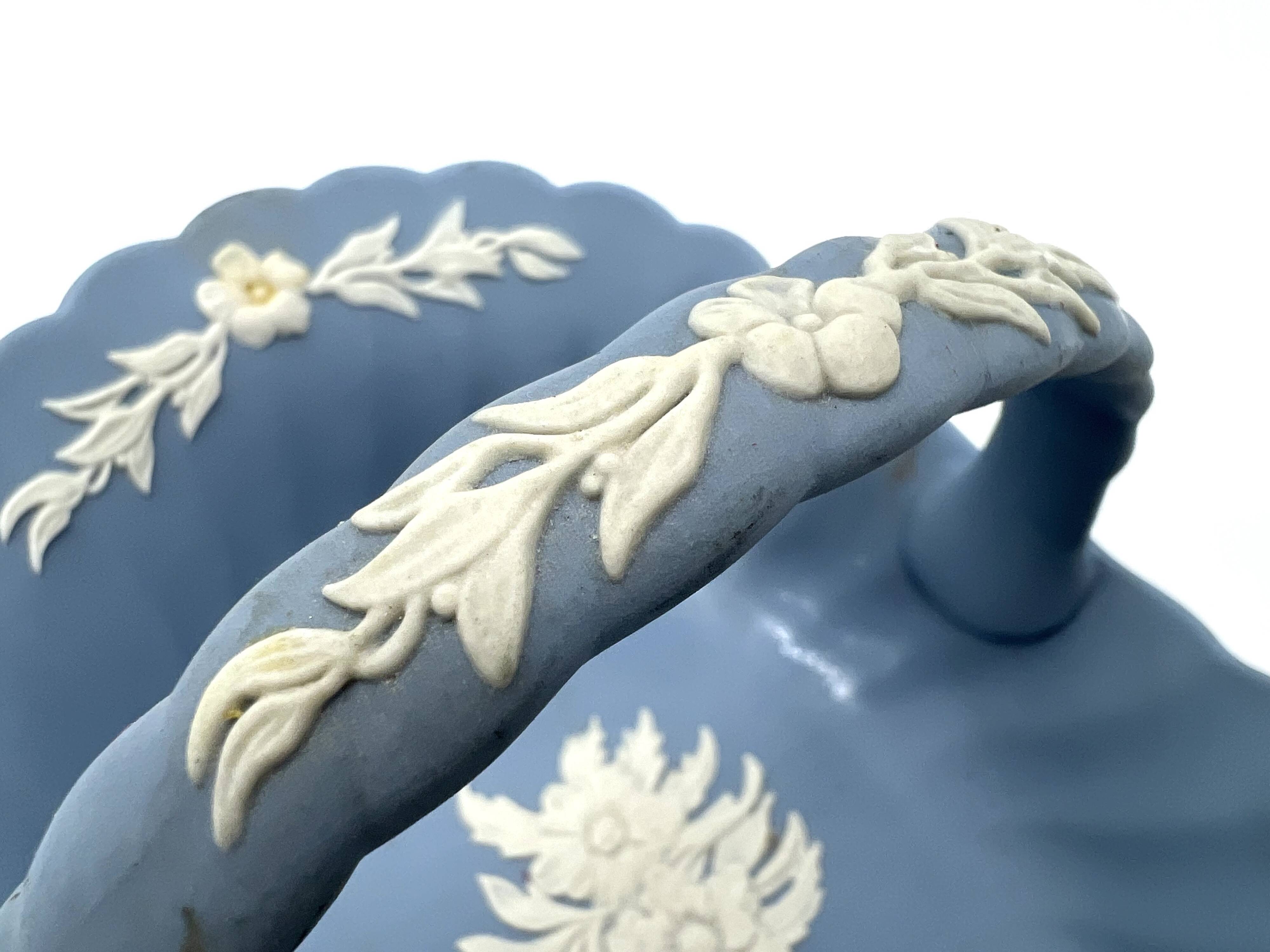 Blue Wedgwood Jasperware basket – English porcelain with relief decoration