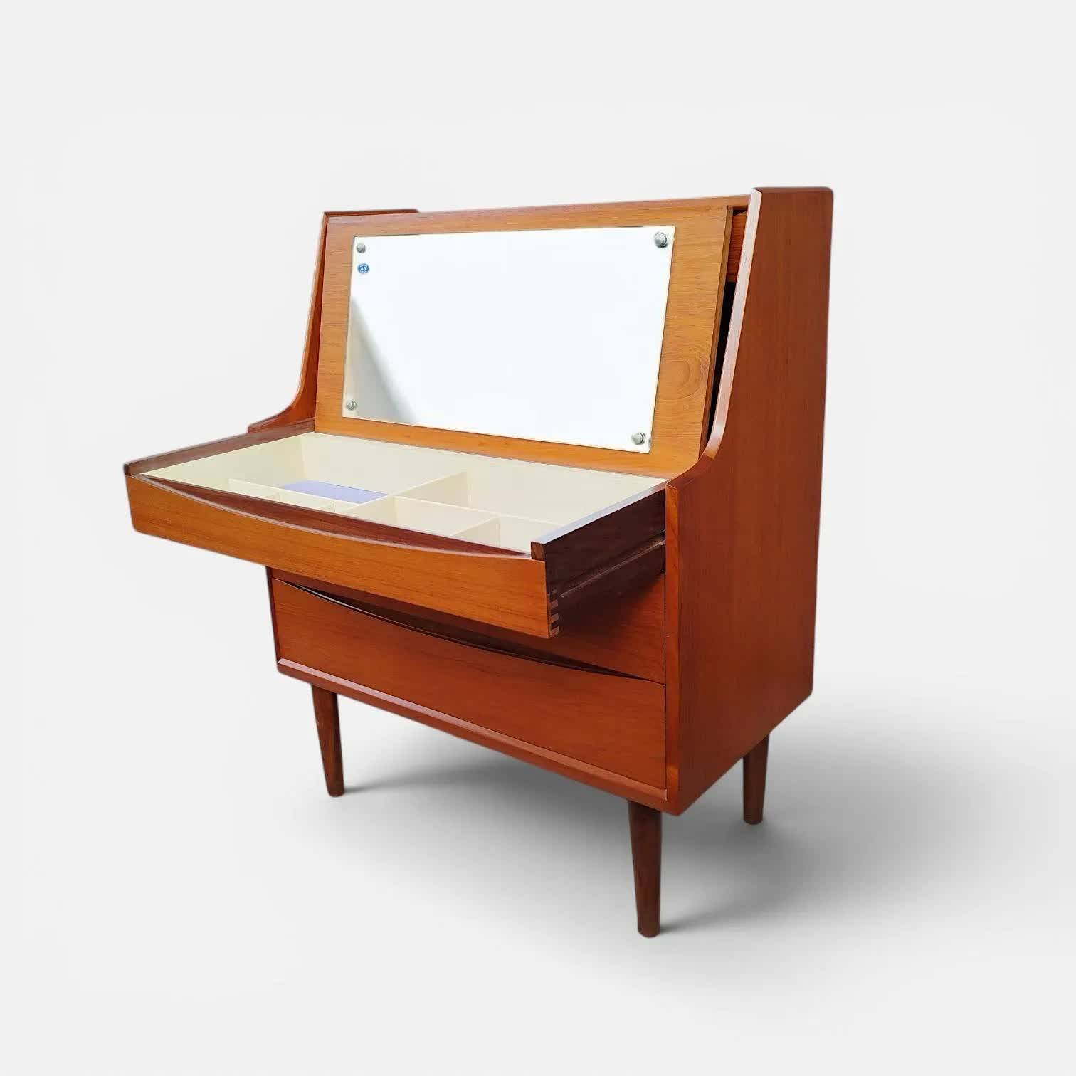 Teak secretary by A. Vodder (attributed), mirror, Denmark 1960s