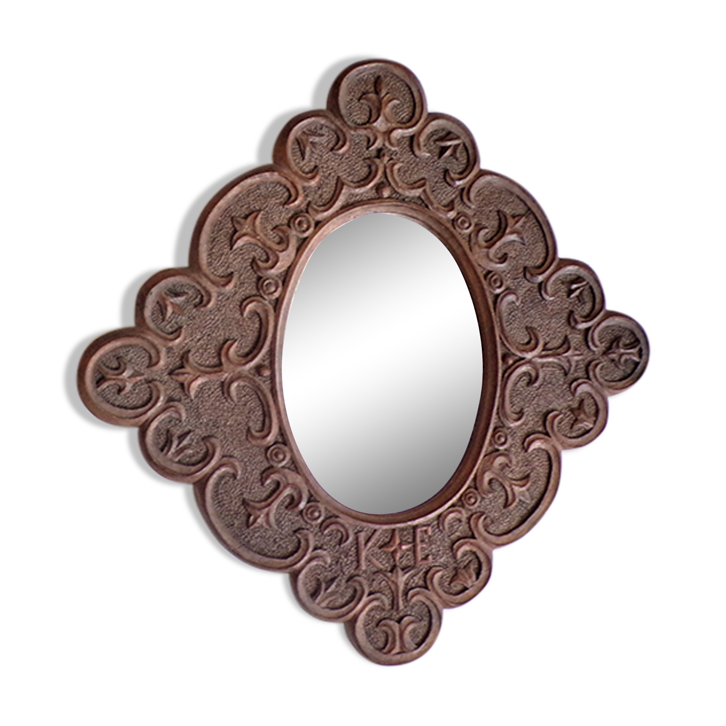 Carved wooden mirror and dated 1924