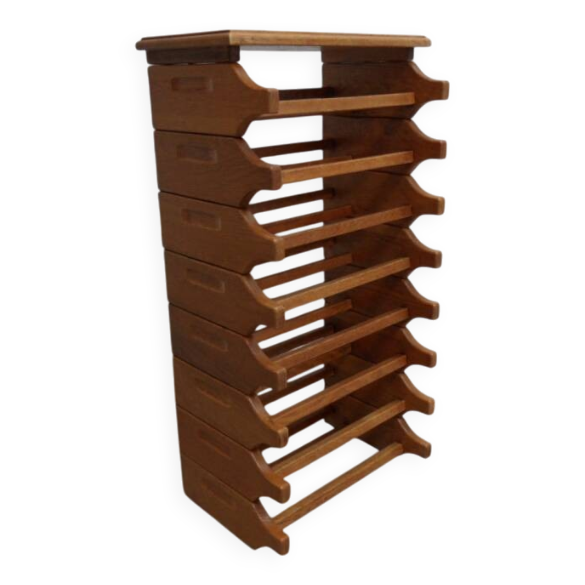 Brutalist oak stackable wine rack 1960's