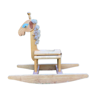 Vintage leather and pinewood rocking horse, giraffe, ca. 1970s