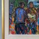 Mid-Century Modern Swedish "Coastal Dock" Vintage Figurative Oil Painting, Framed