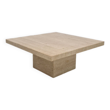 Table Basse Carrée Italienne en Travertin, 1980s