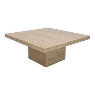 Italian Square Coffee Table in Travertine, 1980s