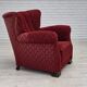 Fauteuil relax danois des années 1950, en laine rouge, bois de chêne.
