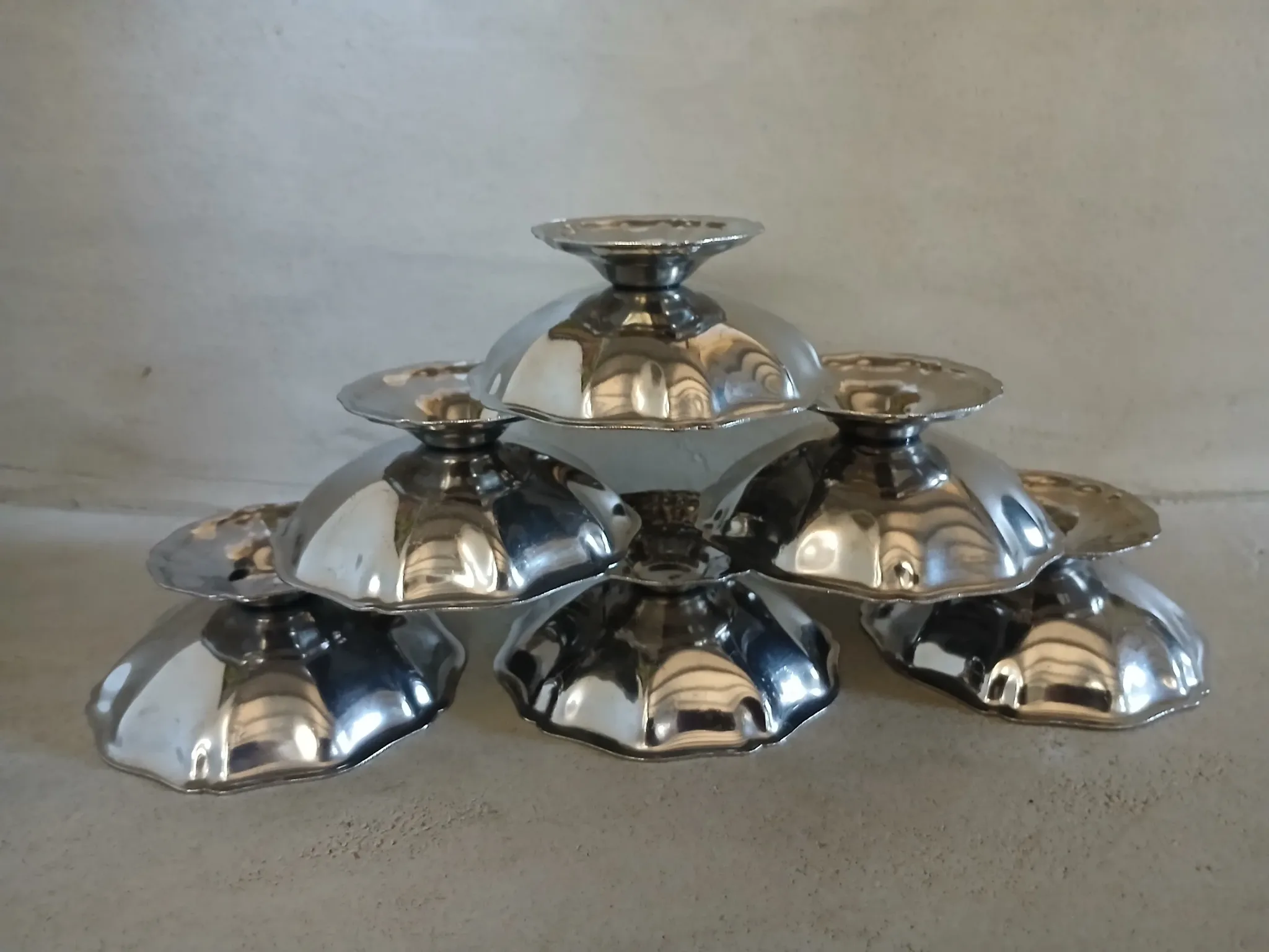 6 antique metal ice cream cups