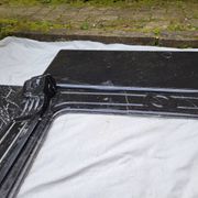 Pompadour fireplace with black marble modillions