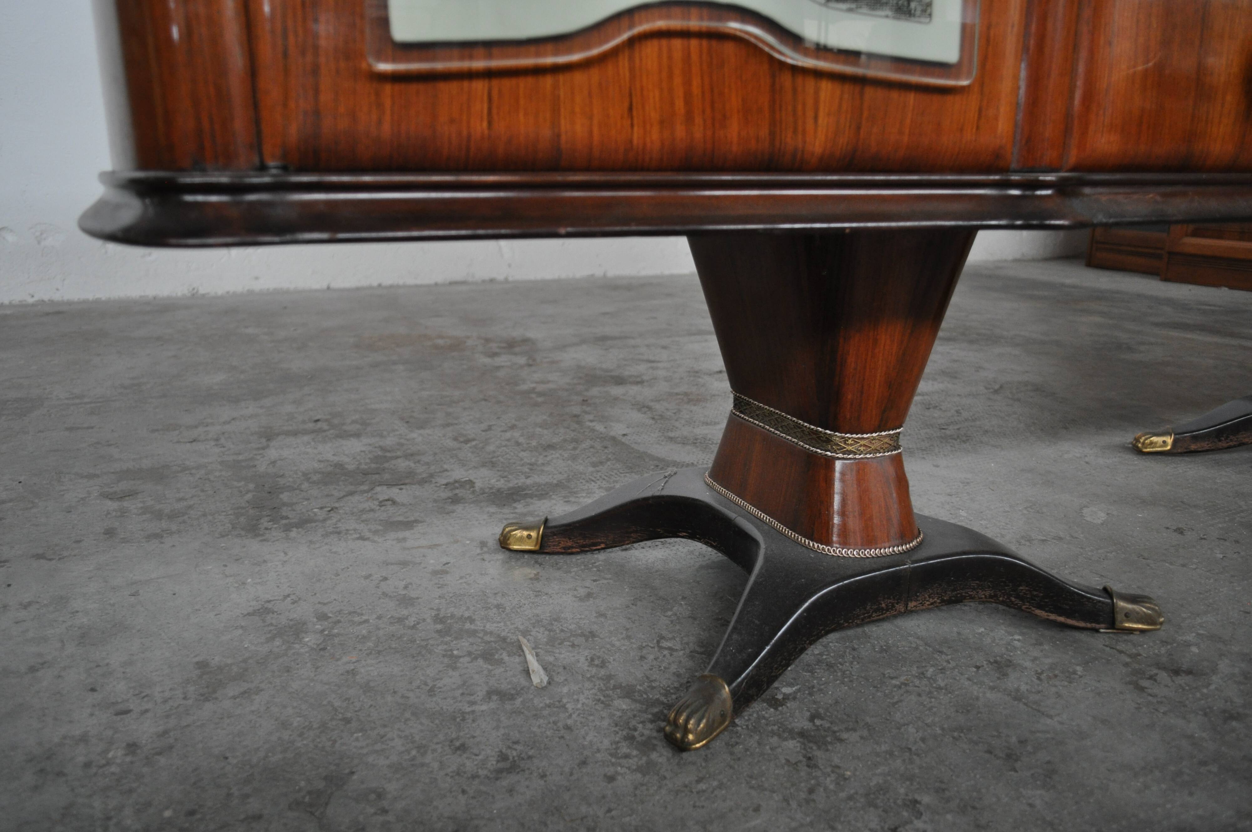 Mahogany pear tree, brass & glass top drawers sideboard from f.lli rigamonti desio, milan, 1940s