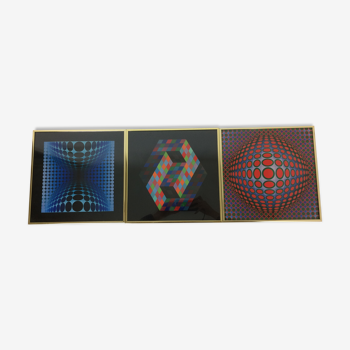 Set de 3 sérigraphies de Victor Vasarely vintage