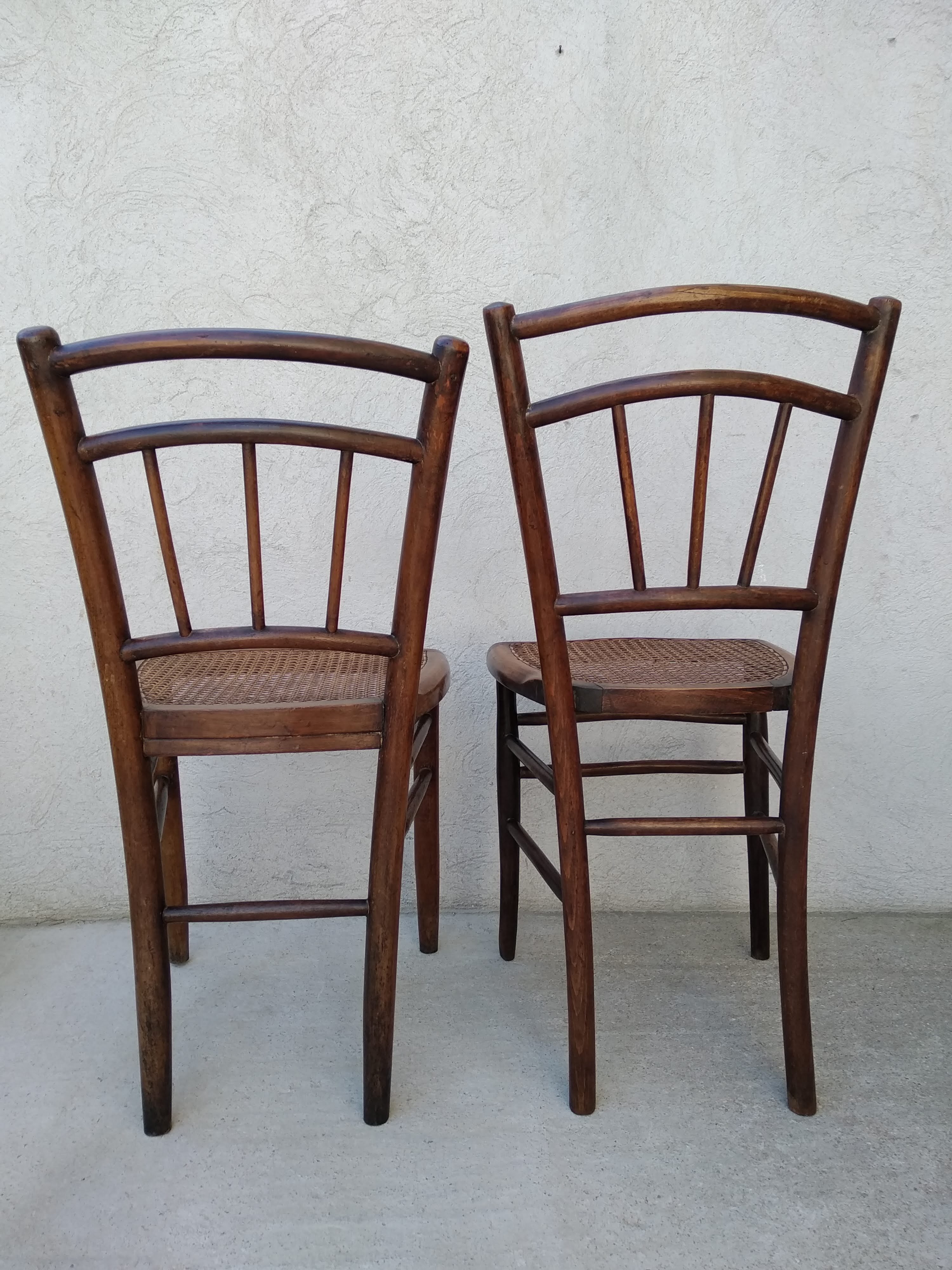 Set of 4 antique bistro chairs canned seats