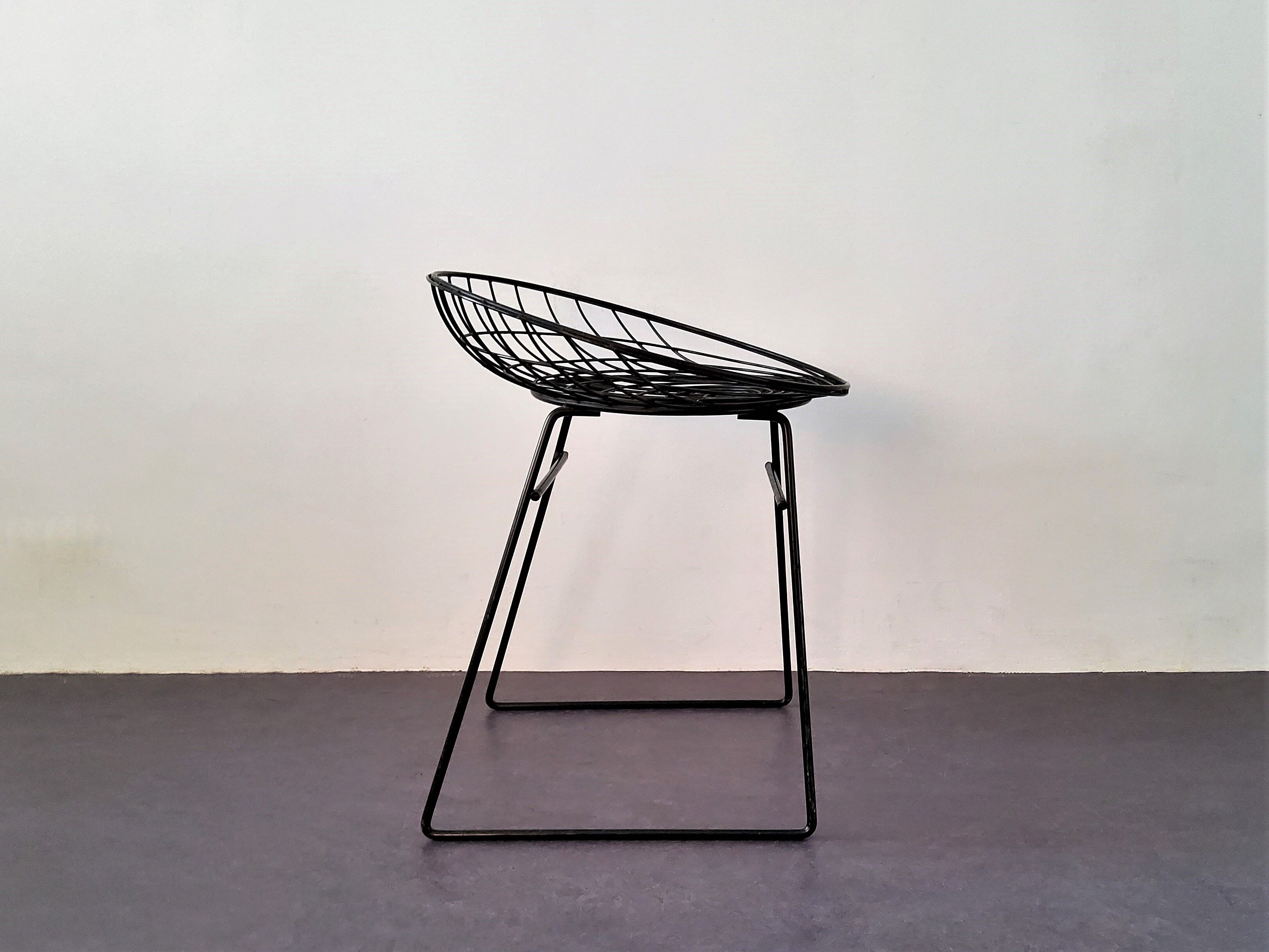 Black KM05 Wire Stool by Cees Braakman & Adriaan Dekker for Pastoe, 1960's