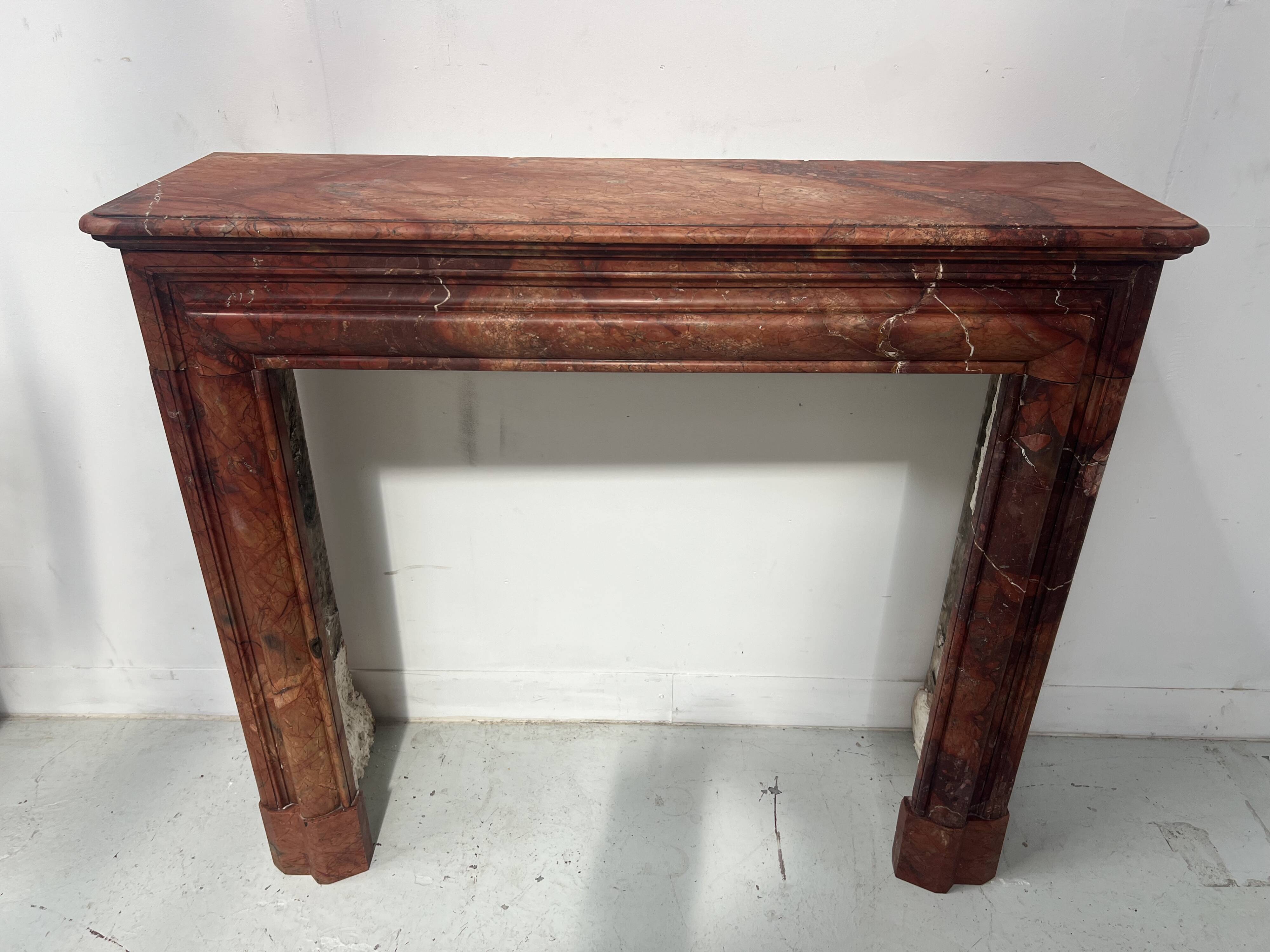 Louis Philippe fireplace in red breccia marble, 19th century