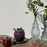 Sweet in Grape Slip or vintage jam maker, green and purple earthenware ceramics