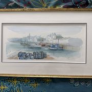 Watercolour by Christian Gaudin framed certificate Guérande fishing port marshes