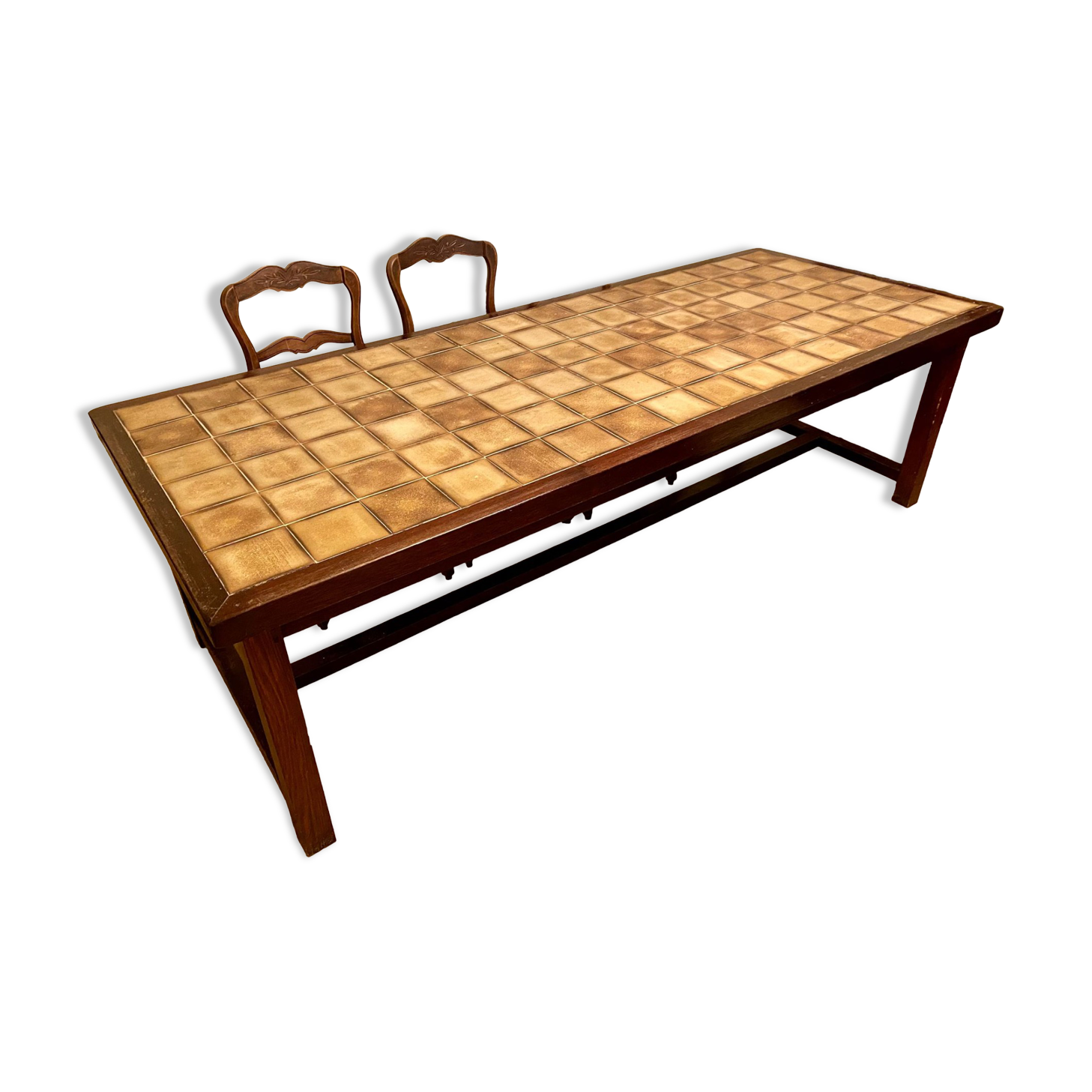 Antique table in solid oak with a tiled top