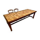 Antique table in solid oak with a tiled top