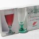 Set of 3 Vintage Bormioli Rocco Wine Glasses: Green Stem Harmonia Flutes