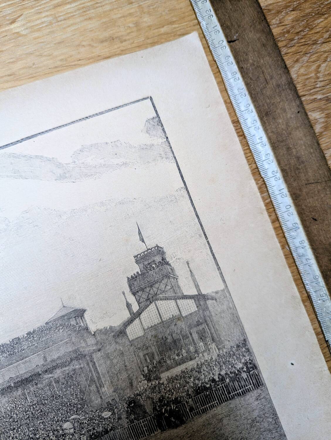 Paris Longchamp, large period engraving, printed in 1891.