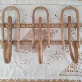 Vintage rattan coat hook with 3 hooks