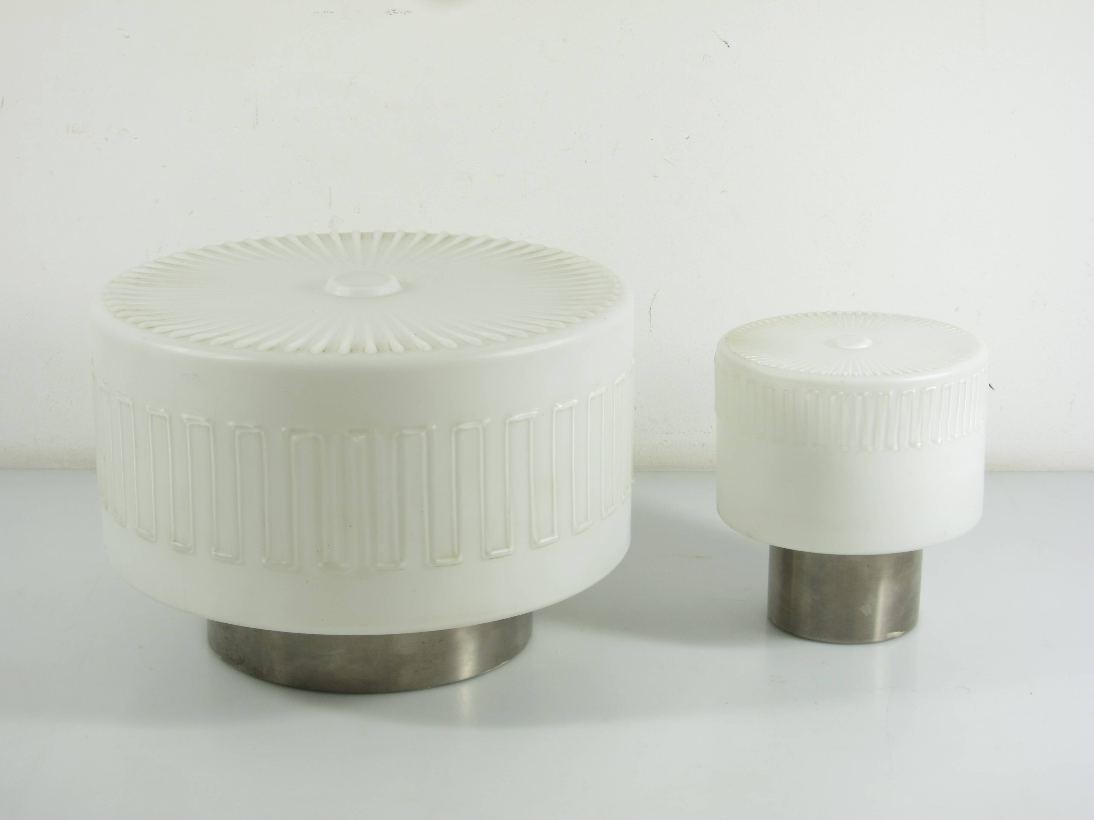 Set of Two 1930s German Art Deco Ceiling Lights, Wila Leuchten, Opal Glass