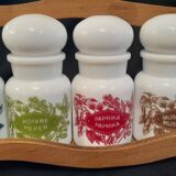 Complete spice rack with opaline pots