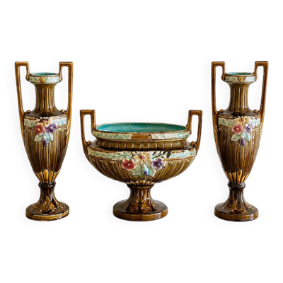 Ensemble de cheminée art nouveau en barbotine