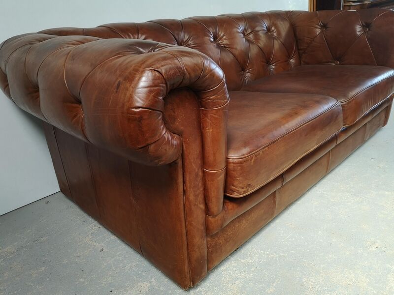 English brown leather chesterfield sofa