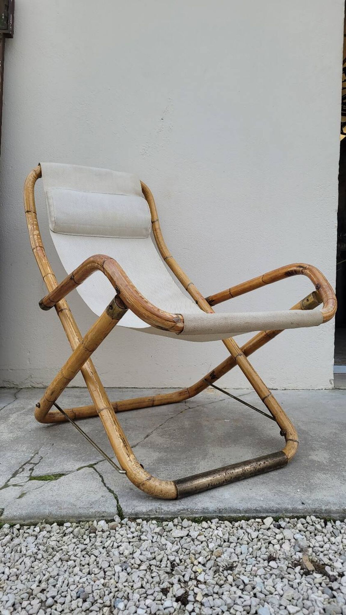 Vintage bamboo deck chair armchair 1950s Italy